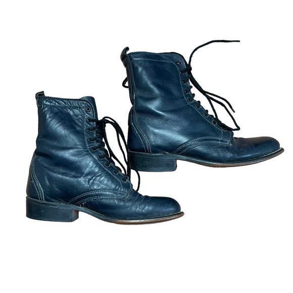 VINTAGE 90s LAREDO Leather Vamp Black Lace Up Roper Cowgirl Boots Size 6.5 - Picture 8 of 10